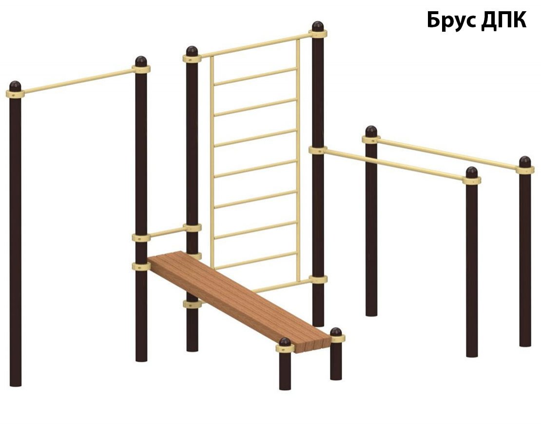 Уличный комплекс из брусьев, турника, шведской стенки и наклонной лавки для пресса TORUDA 70 - вид 1